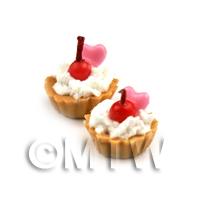 1/12th scale - Dolls House Miniature Loose Handmade Cherry and Pink Heart Tart