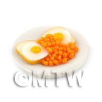 Dolls House Miniature Baked Beans on Toast With 2 Eggs