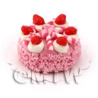 Dolls House Miniature PInk Iced Cake with Strawberries 
