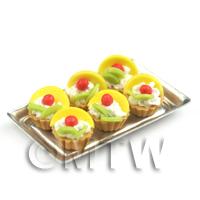 6 Loose Dolls House Miniature  Pineapple and Kiwi Tarts on a Tray 