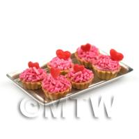 6 Loose Dolls House Miniature  Strawberry Valentines Tarts on a Tray