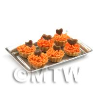 6 Loose Dolls House Miniature  Orange Fancies with Choc Heart Tarts on a Tray