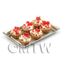6 Loose Dolls House Miniature  Strawberry Sauce and Red Hearts Tarts on a Tray