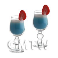 2 Miniature Hawaiian Blue Cocktails in a Handmade Glasses