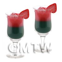 2 Miniature Green Eyes Cocktails In Handmade Glasses