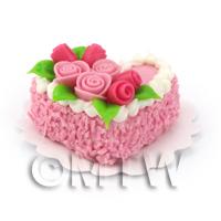 Dolls House Miniature Small Pink Heart Cake With Roses