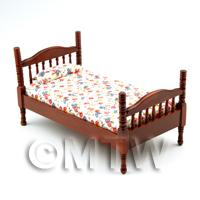 Dolls House Miniature Adult Floral Mahogany Bed