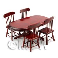 Dolls House Miniature Oval Mahogany Table and 4 Chairs Set