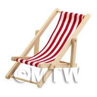 Dolls House Miniature Red and White Garden Deck Chair