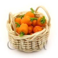 Dolls House Miniature Basket of Hand Made Orange Bell Peppers