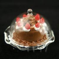 1/12th scale - Miniature Glass Cake Stand (A) and Chocolate Strawberry Cake set
