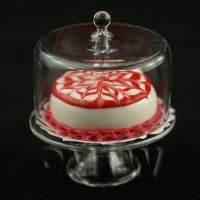 Dolls House Miniature Glass Cake Stand (i) and Red Iced Cake set