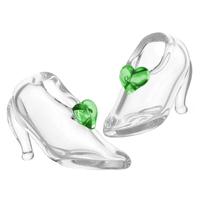 Dolls House Miniature Handmade Glass Shoes With A Green Love Heart