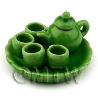 Dolls House Miniature Handmade Green Ceramic Tea Set