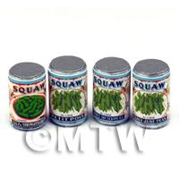 Set Of 4 Assorted Dolls House Miniature Squaw Brand Cans (1920s)