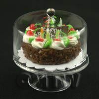 1/12th scale - Miniature Glass Cake Stand (H) and Birthday Cake set