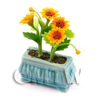 Dolls House Miniature Sunflowers in a Blue Flower Box