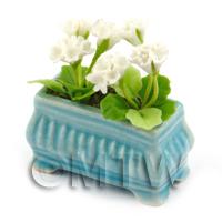 White  Dolls House Miniature  Geraniums in a Blue Flower Box