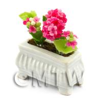 Pink Dolls House Miniature  Verbenas in a White Flower Pot