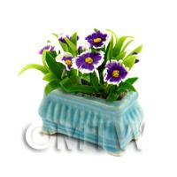 Purple Dolls House Miniature Pansies in a Blue Flower Pot