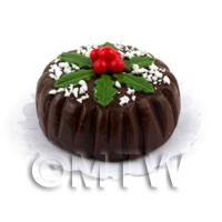 Dolls House Miniature Chocolate Christmas Cake With Berries and Hol