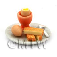 Dolls House Miniature Boiled Egg With the Top off in a Orange Egg Cu