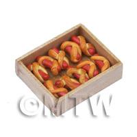 Miniature Hot Dog Wraps In A Wooden Bakers Tray