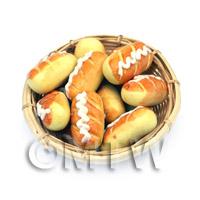 9 Dolls House Miniature Long Iced Buns In A Large Basket