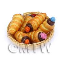 6 Dolls House Miniature Cream Horns In A Small Basket
