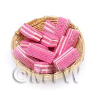 12 Dolls House Miniature Pink Wafers In A Small Basket 