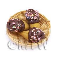3 Dolls House Miniature Chocolate Marshmallow Cones In A  Basket