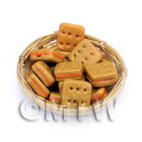 12 Dolls House Miniature Filled Crackers In A Small Basket