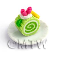 Dolls House Miniature Slice Of Lime Roulade On A Plate (PR10)