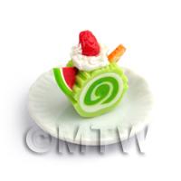 Dolls House Miniature Slice Of Lime Roulade On A Plate (PR11)