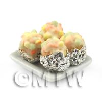 Dolls House Miniature Fruit Topped Iced Buns On A Square Plate