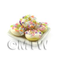 Dolls House Miniature White Iced Donuts With Sprinkles 