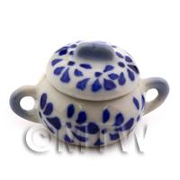 Dolls House Miniature 25mm Blue Spotted Ceramic Serving Pot And Lid