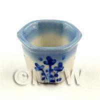 6 Sided Blue And White Miniature Glazed Ceramic Flower Pots