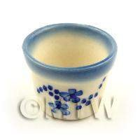 Miniature Glazed Round Ceramic Flower Pot With Blue Flower Design