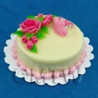 Dolls House Miniature Round Pink Rose Topped Cake 