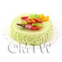 Dolls House Miniature Round Fruit Topped Green Cake 