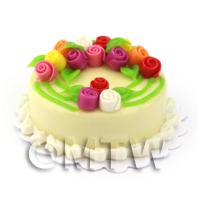 Dolls House Miniature Round Rose Topped Cake 