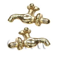 Pair of Dolls House Miniature 1:12th Scale External Brass Taps