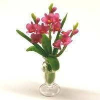 Dolls House Miniature Pink Dendrobium Orchids in a Glass Vase 