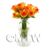 9 Miniature Yellow   Red Roses In A Glass Vase 