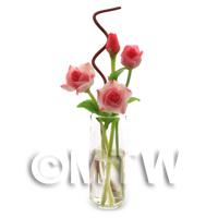 4 Miniature Long Stemmed Pink Roses in a Glass Vase 