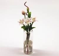 5 Miniature Long Stemmed White   Pink Lilies in a Glass Vase 