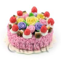 Dolls House Miniature Strawberry Rose Cake 