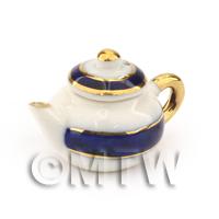 Dolls House Miniature Blue and Metallic Gold Tea Pot