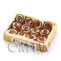 Dolls House Miniature Iced Donuts in a Wooden Bakers Tray
